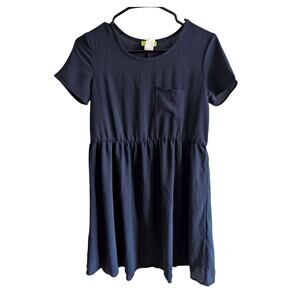 Iner Women's Round Neck Short Sleeve Midi Dress Chest Pockets Blue Size XS